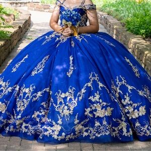 Elegant Blue and Gold Ball Gown